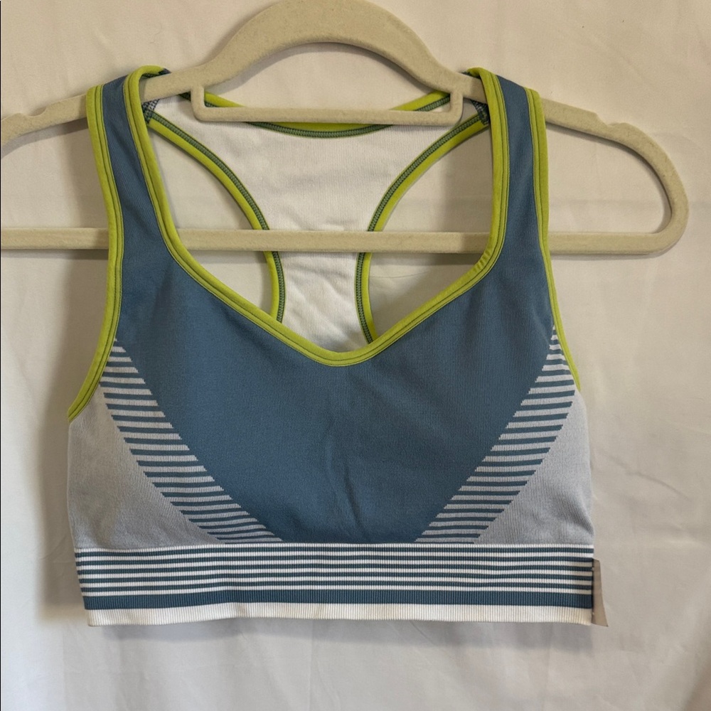 Blue and Green Women's Sports Bra